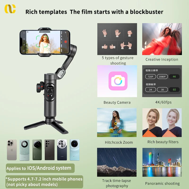 AOCHUAN Smart XE 3-Axis Handheld Gimbal Stabilizer for Smartphone iPhone/Android Face Tracking Tiktok Vlog Live Streaming